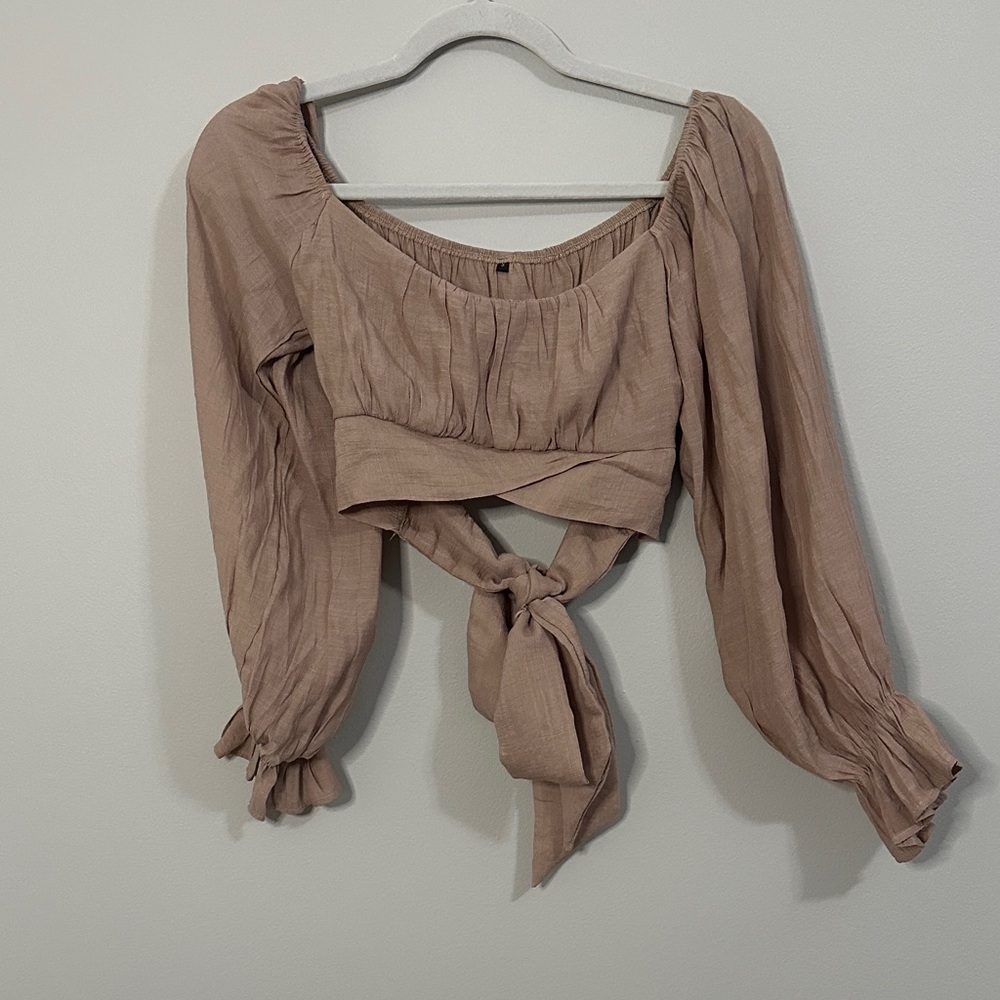 Tan Tie Wrap Around Blouse